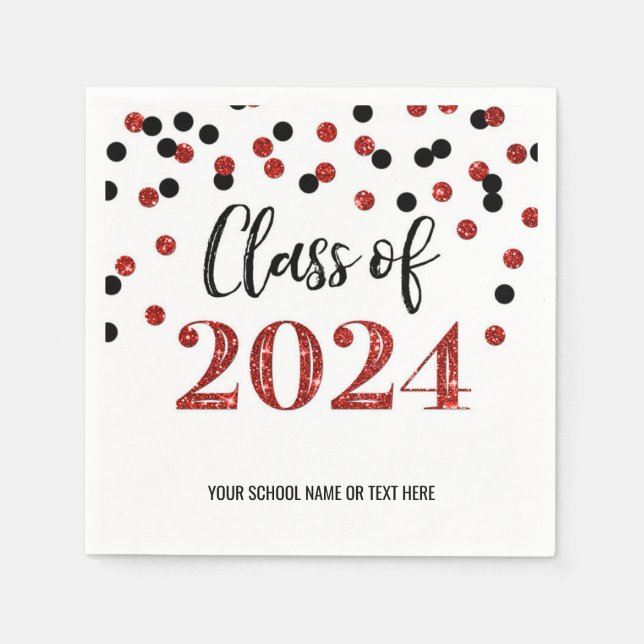 Servilleta De Papel Red Black Confetti Class of 2024 Napkins (Anverso)