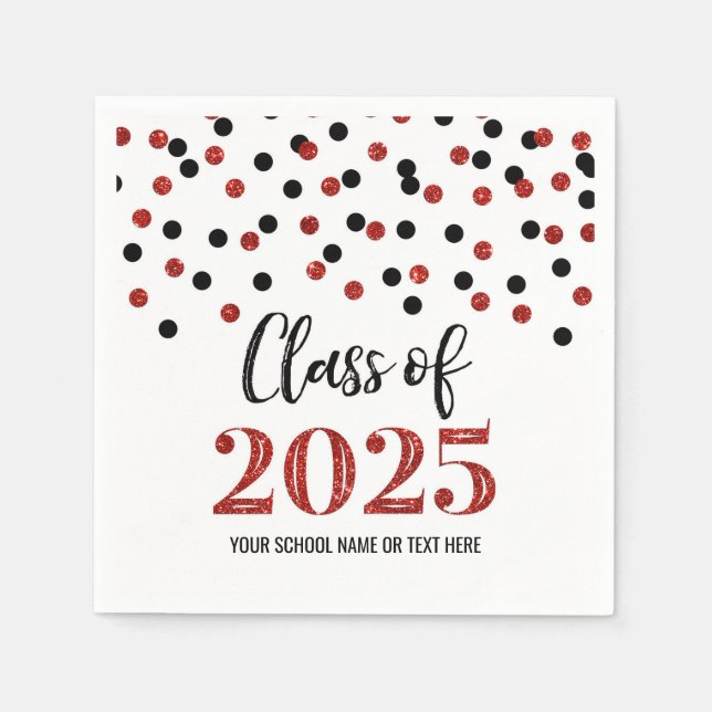 Servilleta De Papel Red Black Confetti Class of 2025 Napkins (Anverso)