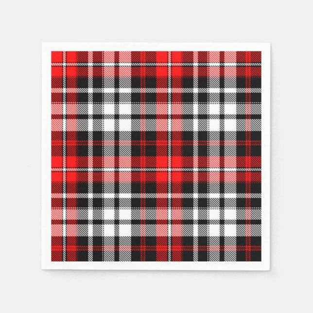 Servilleta De Papel Red Black White Plaid Tartan Pattern Design  (Anverso)