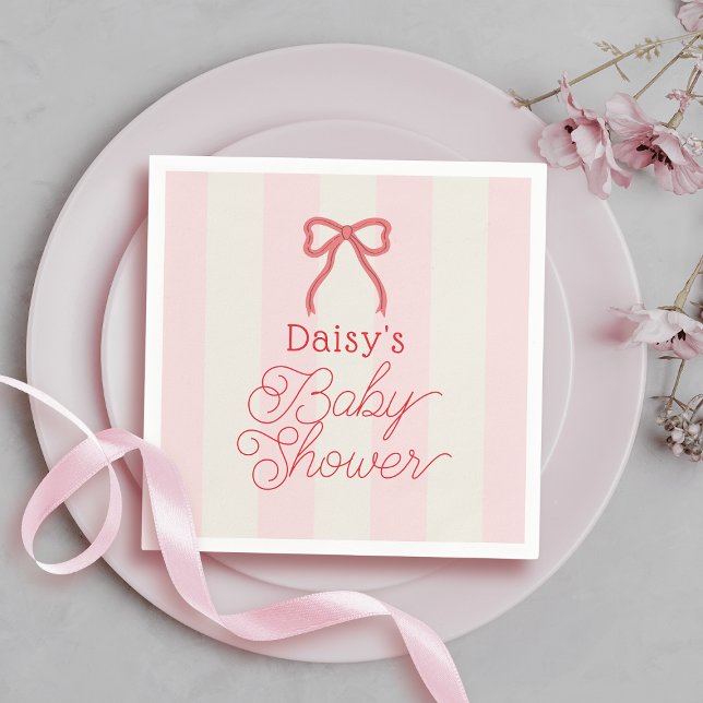 Servilleta De Papel Red Bow & Pink Stripes Baby Shower (Subido por el creador)