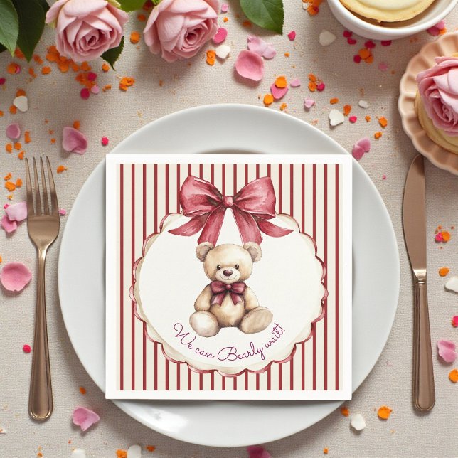 Servilleta De Papel Red Bow Teddy Bear Baby Shower Napkins (Subido por el creador)