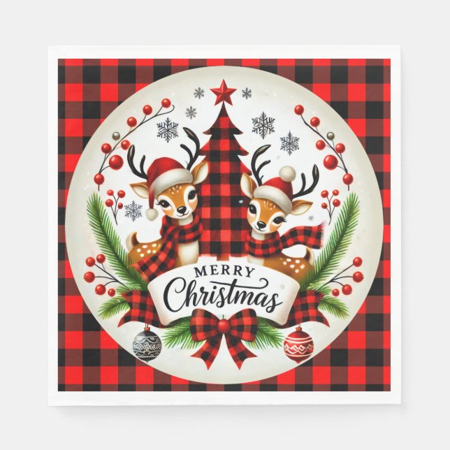 Servilleta De Papel Red Buffalo Plaid Christmas (Anverso)