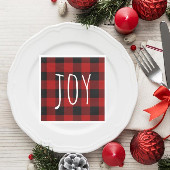 Servilleta De Papel Red Buffalo Plaid & Joy | Feliz feriado (Subido por el creador)