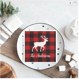 Servilleta De Papel Red Buffalo Plaid & Reindeer | Personal Name Gift