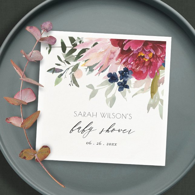 Servilleta De Papel Red Burgundy Rubor Blue Floral Bunch Baby Shower (Subido por el creador)