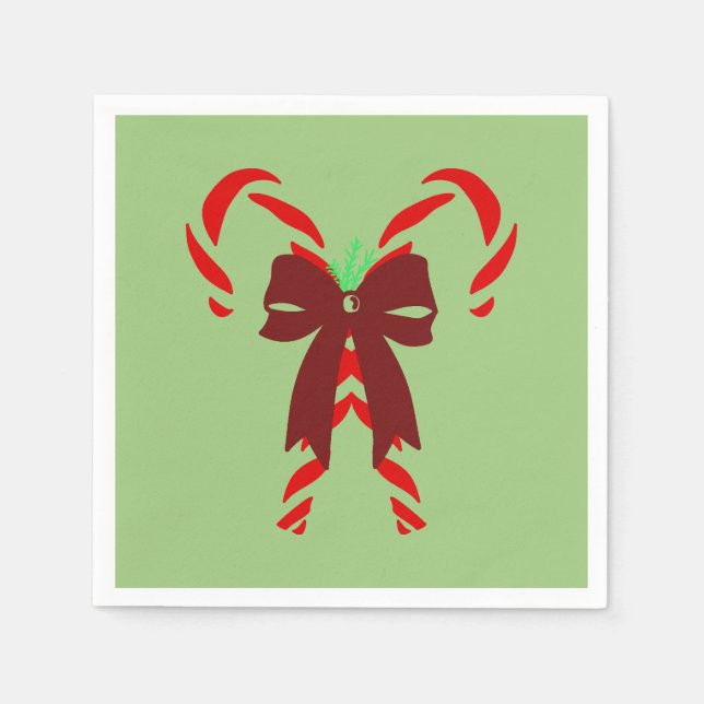 Servilleta De Papel Red Candy Canes with Pine Needles & Bow (Anverso)