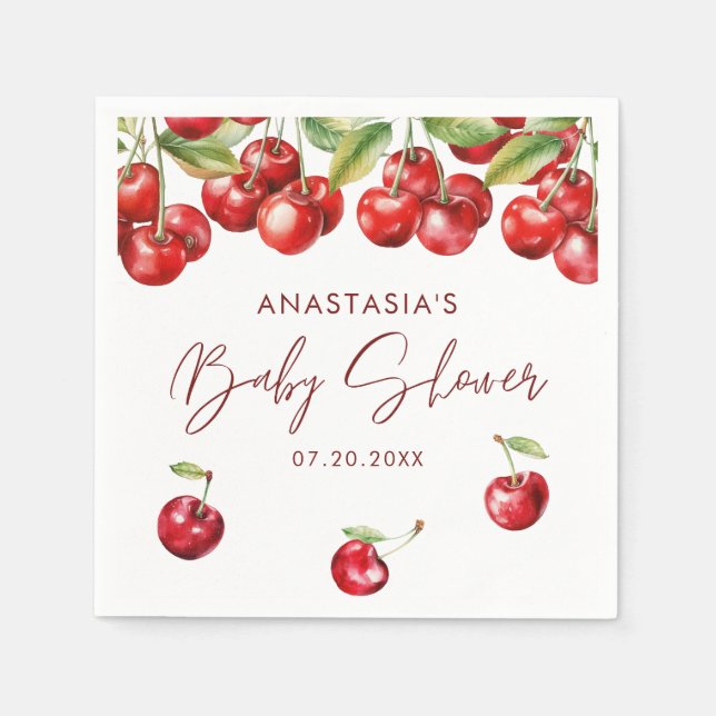 Servilleta De Papel Red Cherry Baby Shower (Anverso)