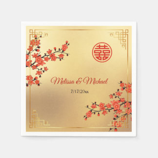 Servilleta De Papel Red Cherry Blossoms Gold Chinese Wedding Custom