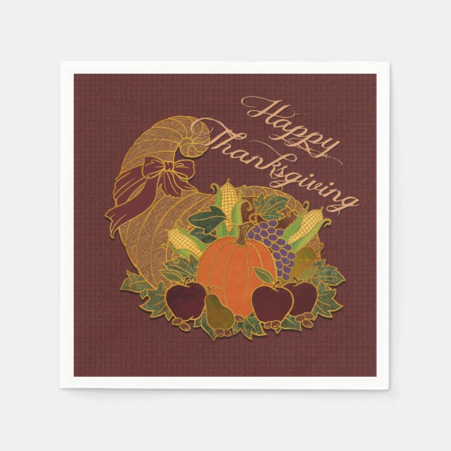 Servilleta De Papel Red Cornucopia Thankding Napkins (Anverso)