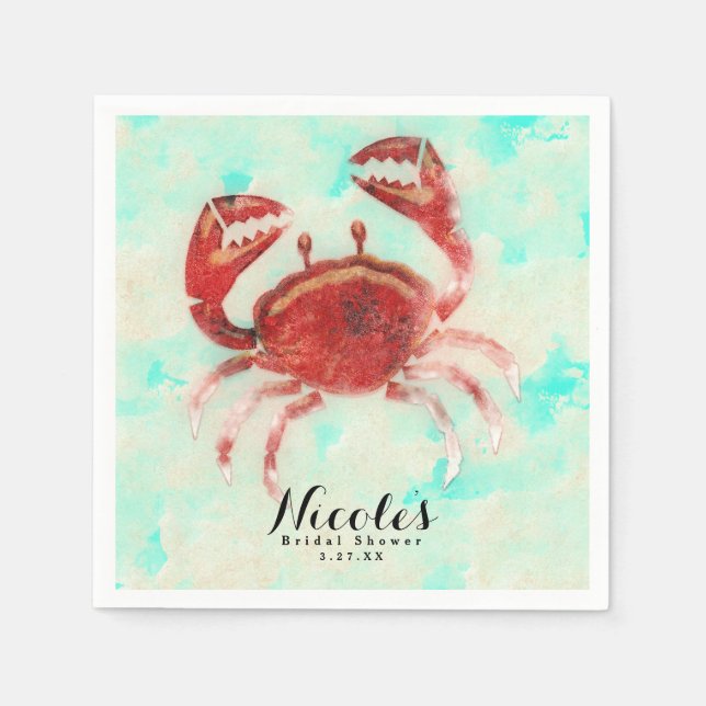 Servilleta De Papel Red Crab Elegant Beach Engagement Fiesta Personali (Anverso)