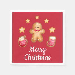 Servilleta De Papel Red Cute Gingerbread Man Feliz Navidad
