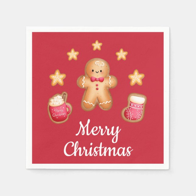 Servilleta De Papel Red Cute Gingerbread Man Feliz Navidad (Anverso)