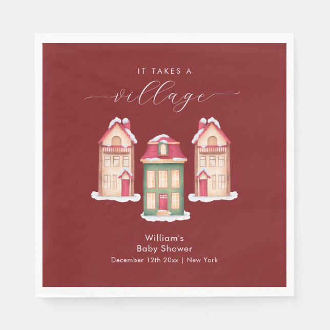 Servilleta De Papel Red Cute Snow Gingerbread Village Baby Shower  (Anverso)