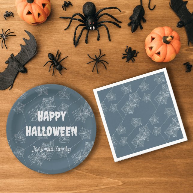 Servilleta De Papel Red de arañas grises, fiesta de Halloween (Spooky Halloween grey napkins)
