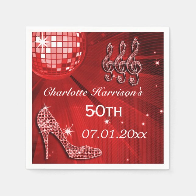 Servilleta De Papel Red Disco Ball y Sparkle Heels 50 (Anverso)