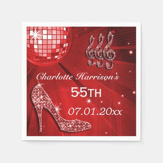 Servilleta De Papel Red Disco Ball y Sparkle Heels 55ª (Anverso)