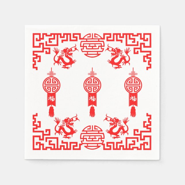 Servilleta De Papel Red Dragon Oriental Coctail Napkins (Anverso)