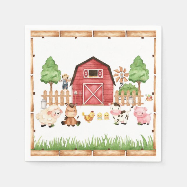 Servilleta De Papel Red Farm Animals Baby Shower (Anverso)