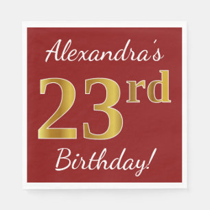 Servilleta De Papel Red, Faux Gold 23rd Birthday + Custom Name