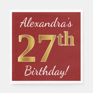 Servilleta De Papel Red, Faux Gold 27th Birthday + Nombre personalizad