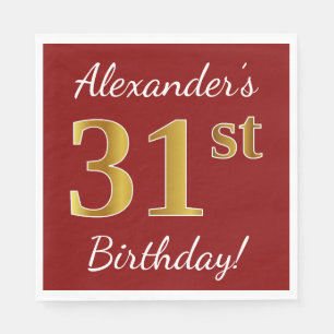 Servilleta De Papel Red, Faux Gold 31st Birthday + Nombre personalizad