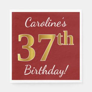 Servilleta De Papel Red, Faux Gold 37th Birthday + Custom Name