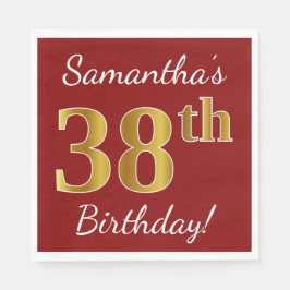 Servilleta De Papel Red, Faux Gold 38th Birthday + Nombre personalizad