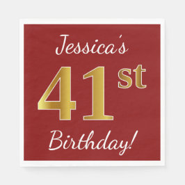 Servilleta De Papel Red, Faux Gold 41st Birthday + Nombre personalizad