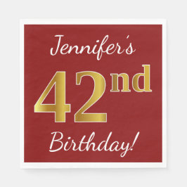 Servilleta De Papel Red, Faux Gold 42nd Birthday + Nombre personalizad