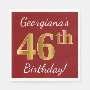 Servilleta De Papel Red, Faux Gold 46th Birthday + Custom Name