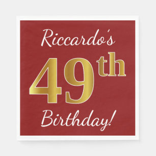 Servilleta De Papel Red, Faux Gold 49th Birthday + Custom Name