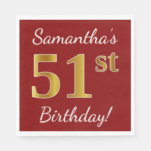 Servilleta De Papel Red, Faux Gold 51st Birthday + Nombre personalizad