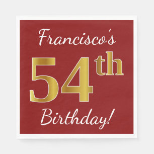 Servilleta De Papel Red, Faux Gold 54th Birthday + Nombre personalizad