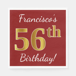 Servilleta De Papel Red, Faux Gold 56th Birthday + Custom Name