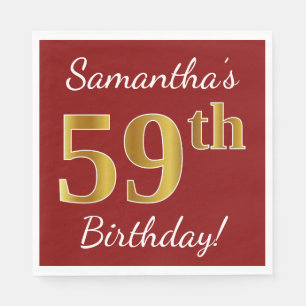 Servilleta De Papel Red, Faux Gold 59th Birthday + Custom Name