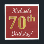 Servilleta De Papel Red, Faux Gold 70th Birthday   Nombre personalizad<br><div class="desc">Este sencillo diseño de servilletas de papel muestra un mensaje como "¡Cumpleaños 70 de Michael!",  con el "70" en falso aspecto dorado,  en un fondo de color rojo. El nombre se puede personalizar. Se podría usar en una fiesta de cumpleaños para alguien que esté celebrando su septuagésimo cumpleaños. [~Z0000080]</div>