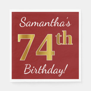 Servilleta De Papel Red, Faux Gold 74th Birthday + Nombre personalizad