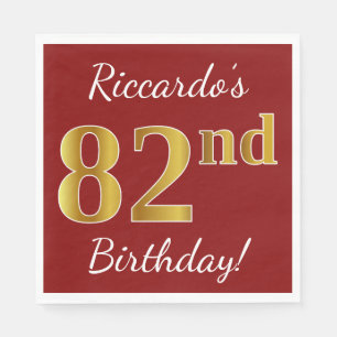 Servilleta De Papel Red, Faux Gold 82nd Birthday + Nombre personalizad