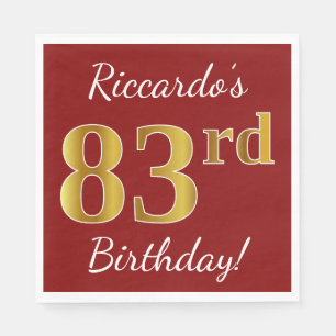 Servilleta De Papel Red, Faux Gold 83rd Birthday + Custom Name