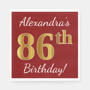Servilleta De Papel Red, Faux Gold 86th Birthday + Custom Name