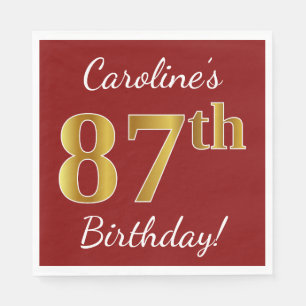 Servilleta De Papel Red, Faux Gold 87th Birthday + Nombre personalizad