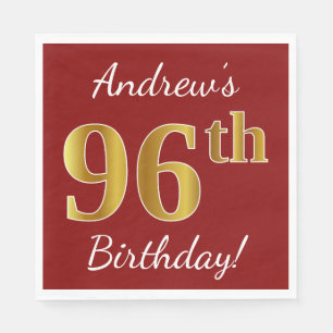 Servilleta De Papel Red, Faux Gold 96th Birthday + Custom Name