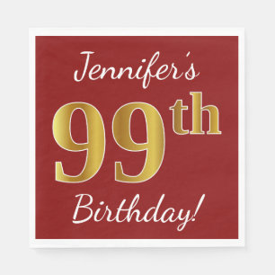 Servilleta De Papel Red, Faux Gold 99th Birthday + Nombre personalizad
