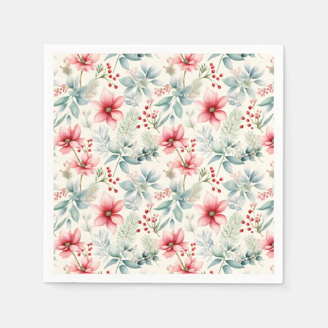 Servilleta De Papel Red Floral Holiday Napkin (Anverso)
