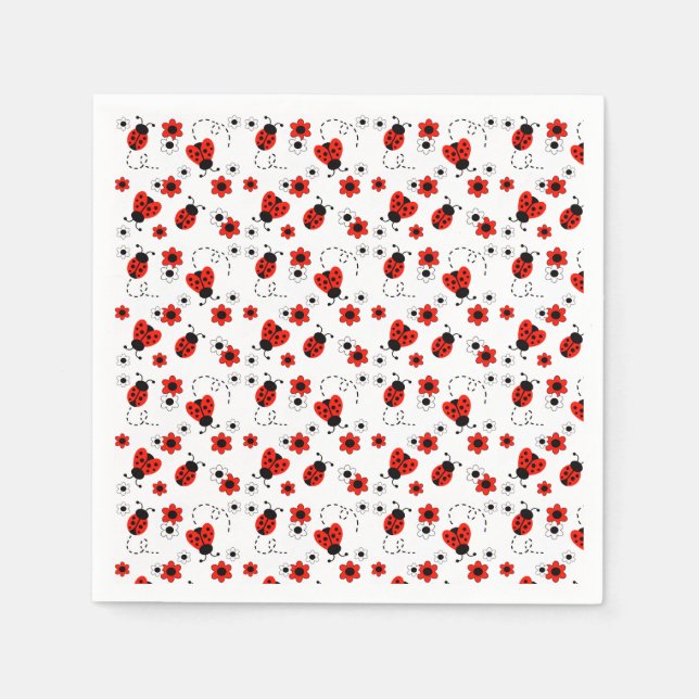 Servilleta De Papel Red Floral Ladybugs (Anverso)