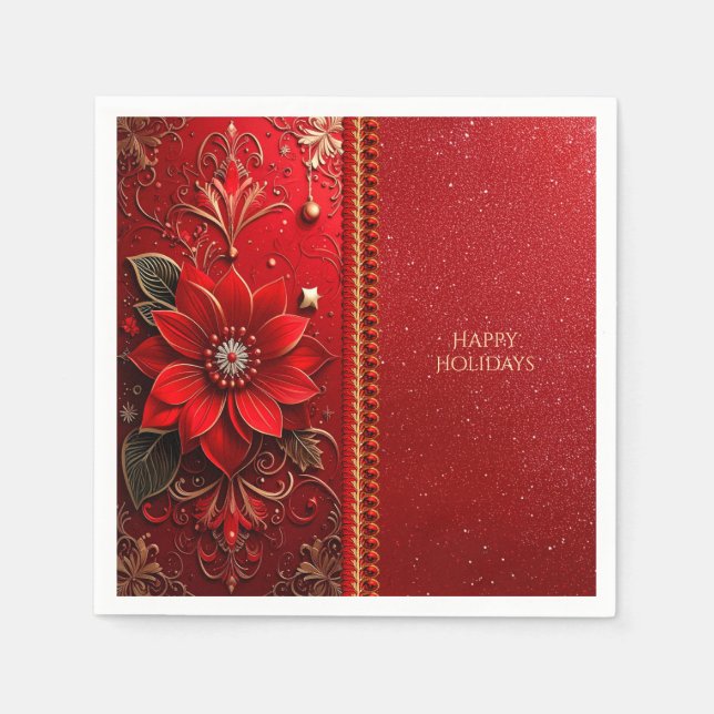 Servilleta De Papel Red Flower Holiday Napkin (Anverso)