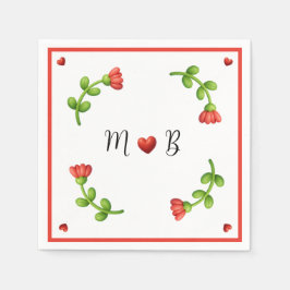 Servilleta De Papel Red Flower Paper Napkins – Personalized Monogram