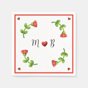 Servilleta De Papel Red Flower Paper Napkins – Personalized Monogram