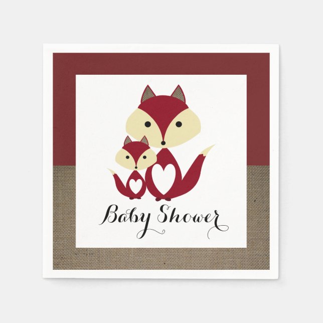 Servilleta De Papel Red Fox Burlap Baby Shower (Anverso)