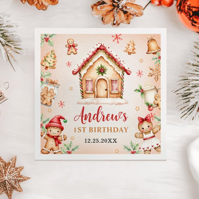 Servilleta De Papel Red Gingerbread House 1st Birthday Party (Subido por el creador)